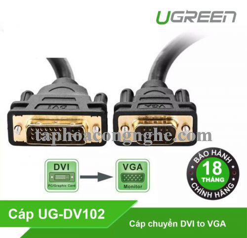 Ugreen 11618 3M màu Đen Cáp chuyển đổi DVI 24 + 5 sang VGA DV102 30011618